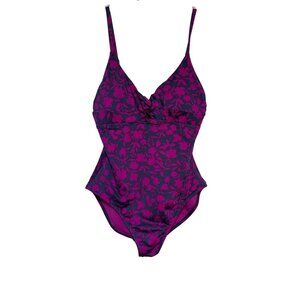 Sonnet Shores Floral One-Piece Swimsuit Size 14 Purple & Pink Adjustable Straps